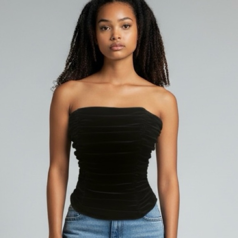 Vintage bustier velvet top black womens size xs/small rusched witchy whimsigoth